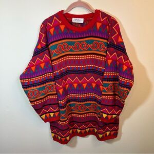 ✨ Vintage Adina Red Multicolor Patterned Striped Sweater Large
